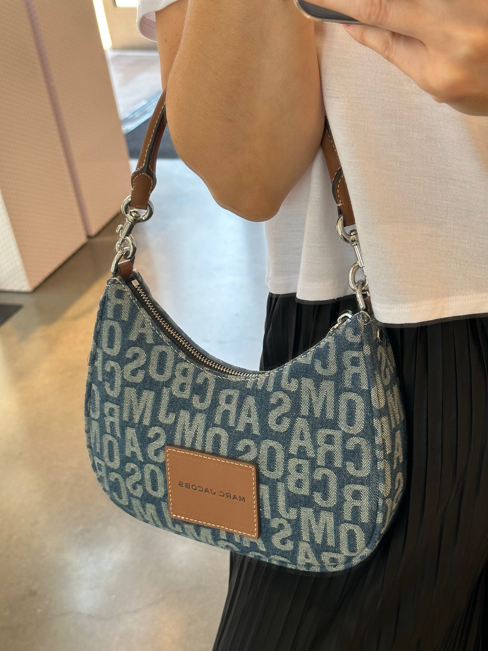 Small Monogram Denim Tote Bag in Blue - Marc Jacobs