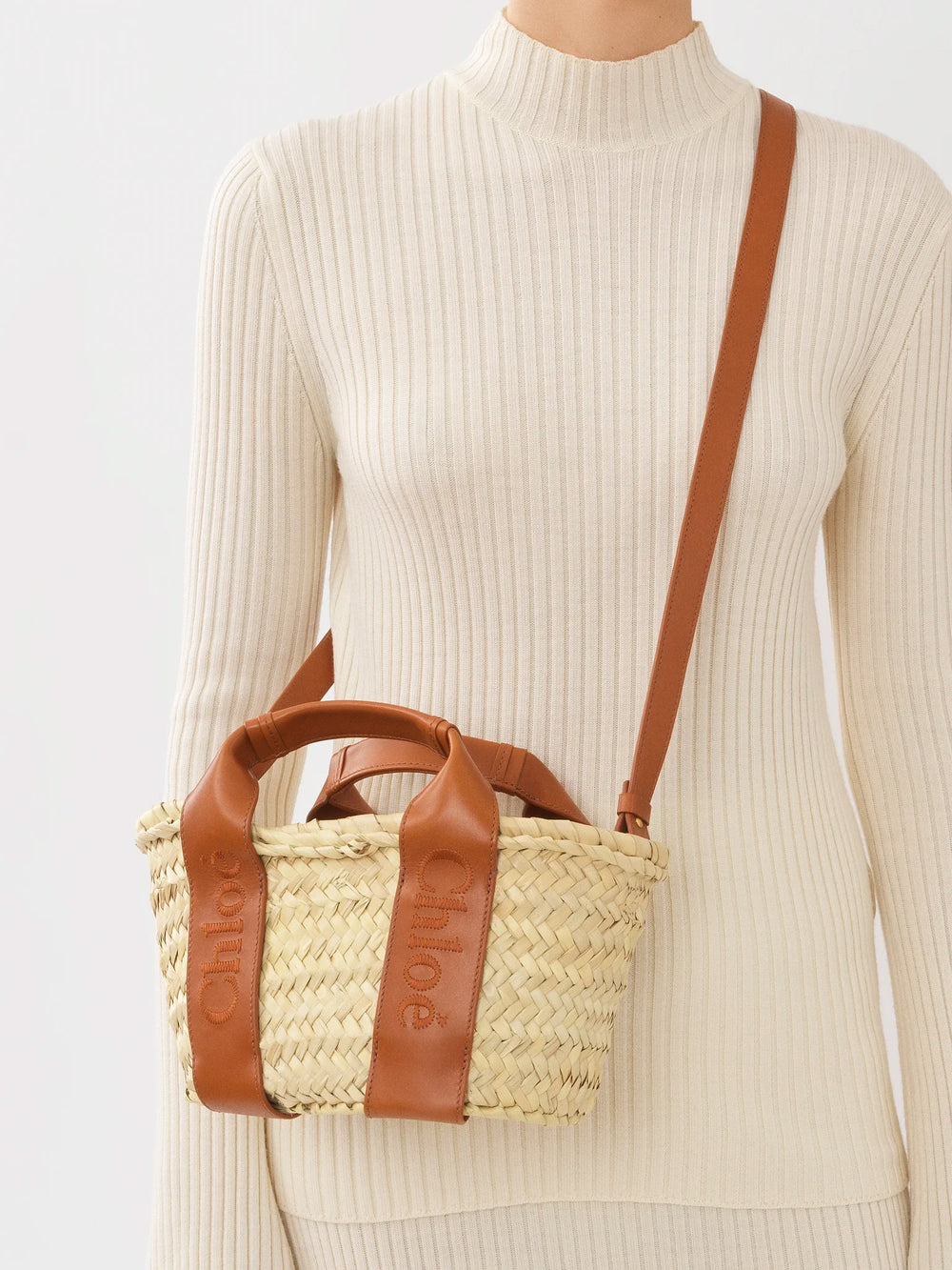 Sense Small Leather Bucket Bag in Beige - Chloe