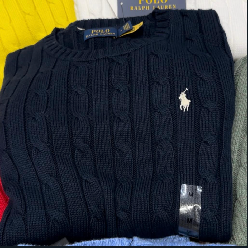 Polo RL Women's Cable Knit V-Neck Pony Sweater-Polo Black-Large at   Women's Clothing store